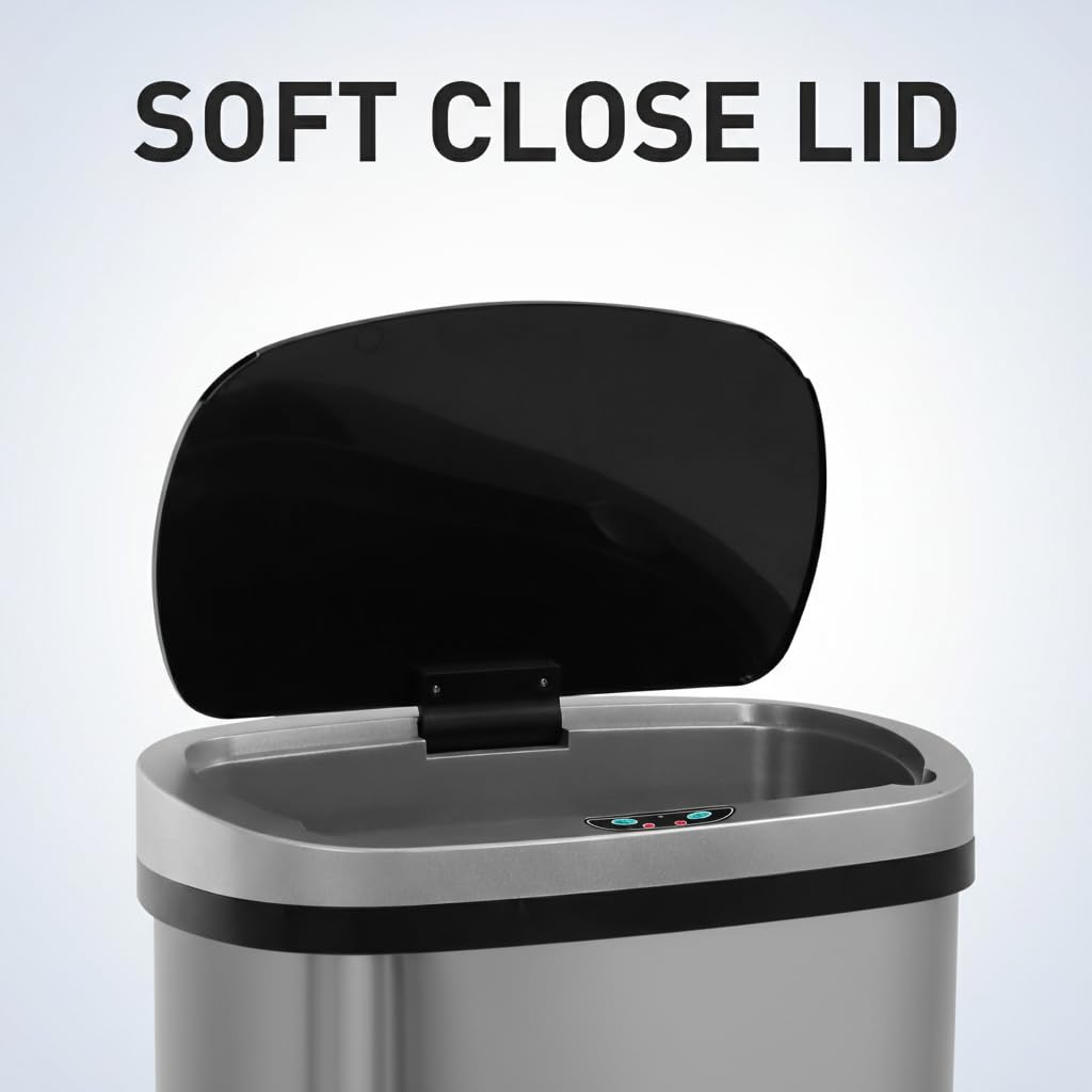 13 Gallon Touch-Free Motion Sensor Stainless-Steel Trash Can T9868