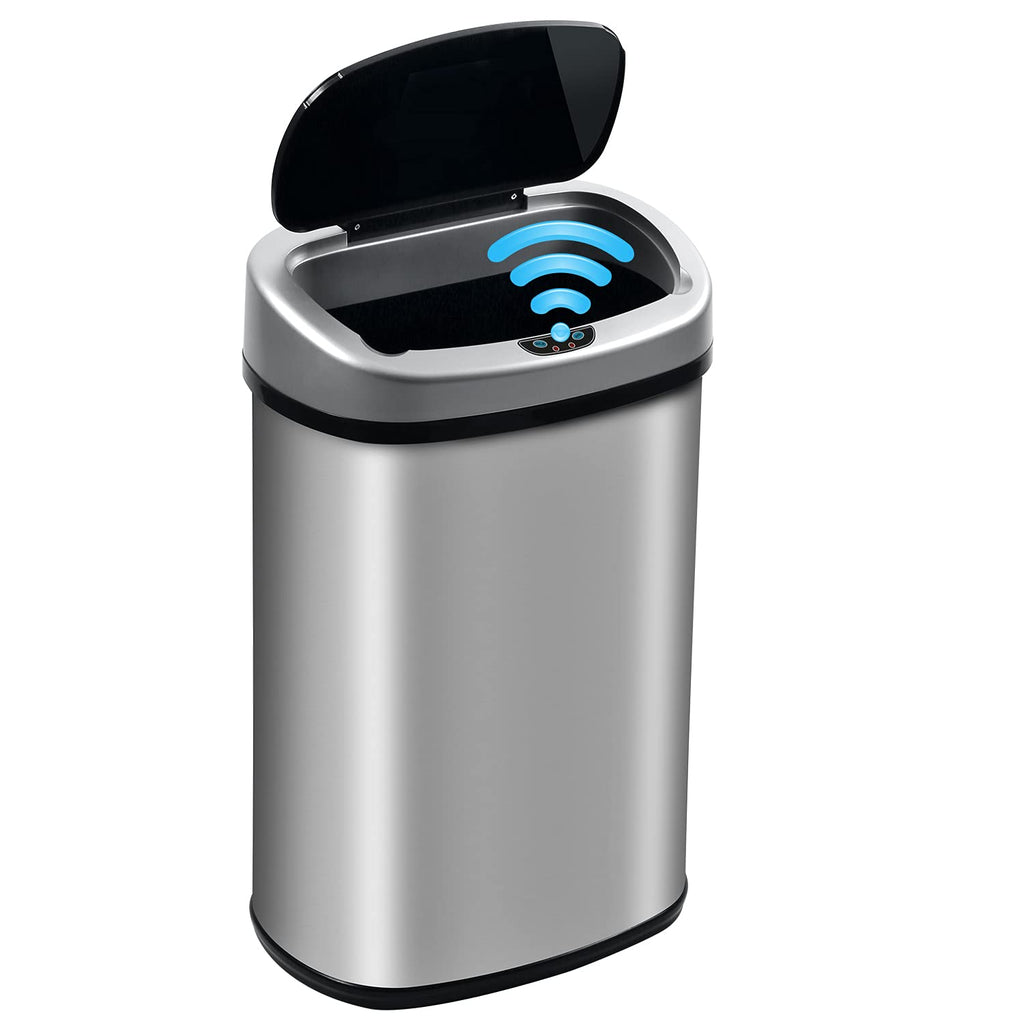 13 Gallon Touch-Free Motion Sensor Stainless-Steel Trash Can T9868