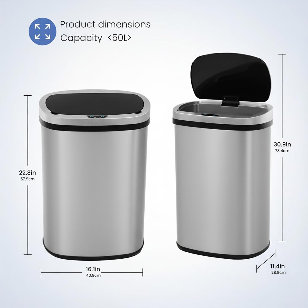 13 Gallon Touch-Free Motion Sensor Stainless-Steel Trash Can T9868