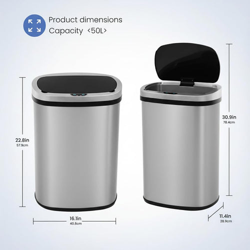 13 Gallon Touch-Free Motion Sensor Stainless-Steel Trash Can T9868