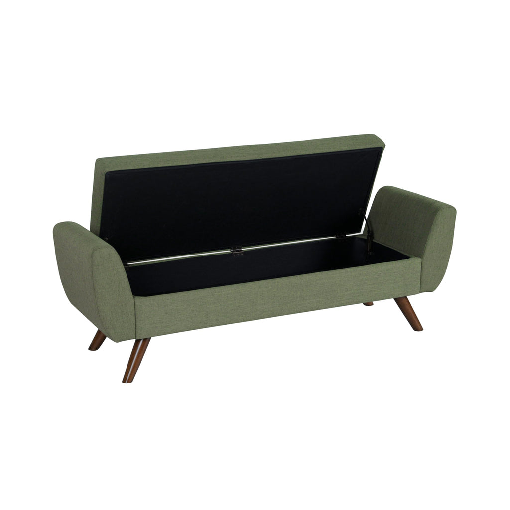 Olive Green Woven Storage Bench with Wood Legs M10149