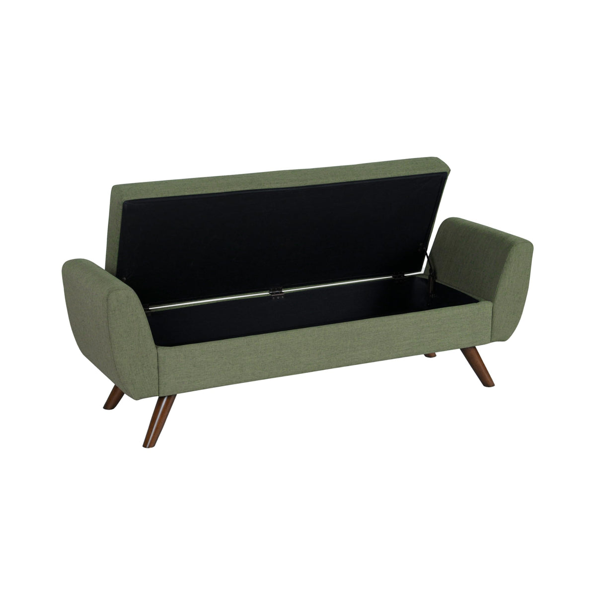 Olive Green Woven Storage Bench with Wood Legs M10149