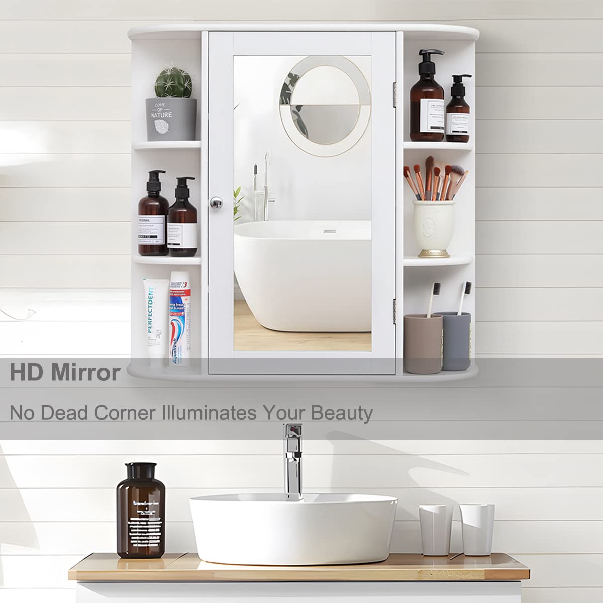 White Bathroom Medicine Cabinet with Mirror and Adjustable Shelves F47300
