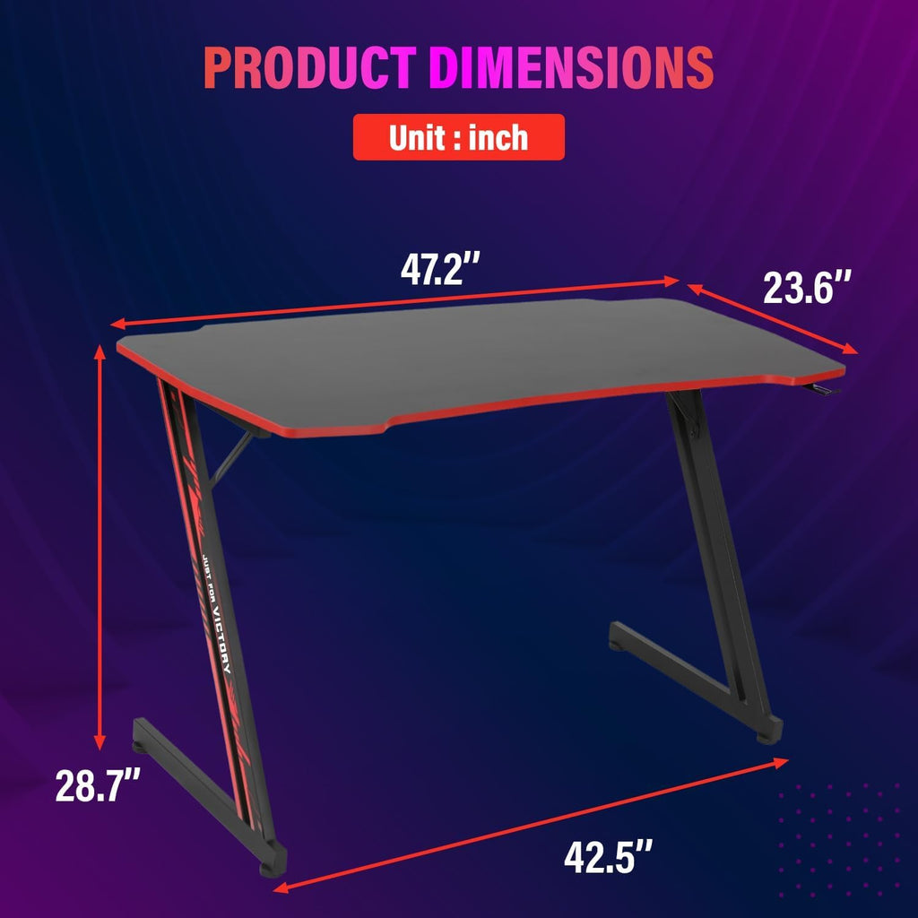 47 Inch Z-Shaped Carbon Fiber Black Gaming Desk U306175