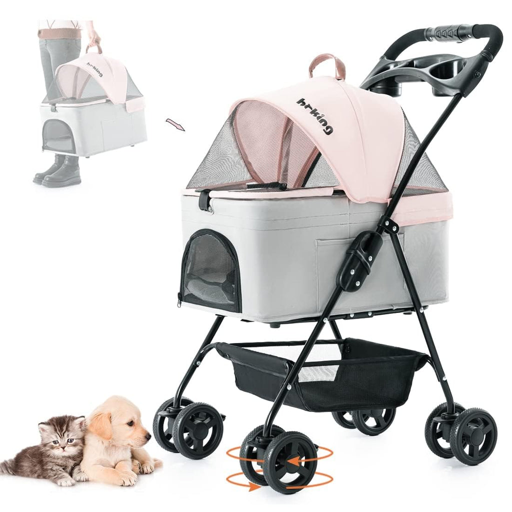 Pink Gray Pet Stroller with Detachable Carrier Q8837