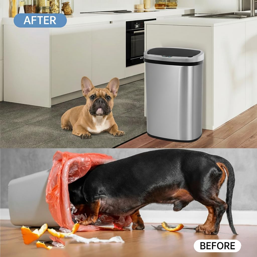 13 Gallon Touch-Free Motion Sensor Stainless-Steel Trash Can T9868