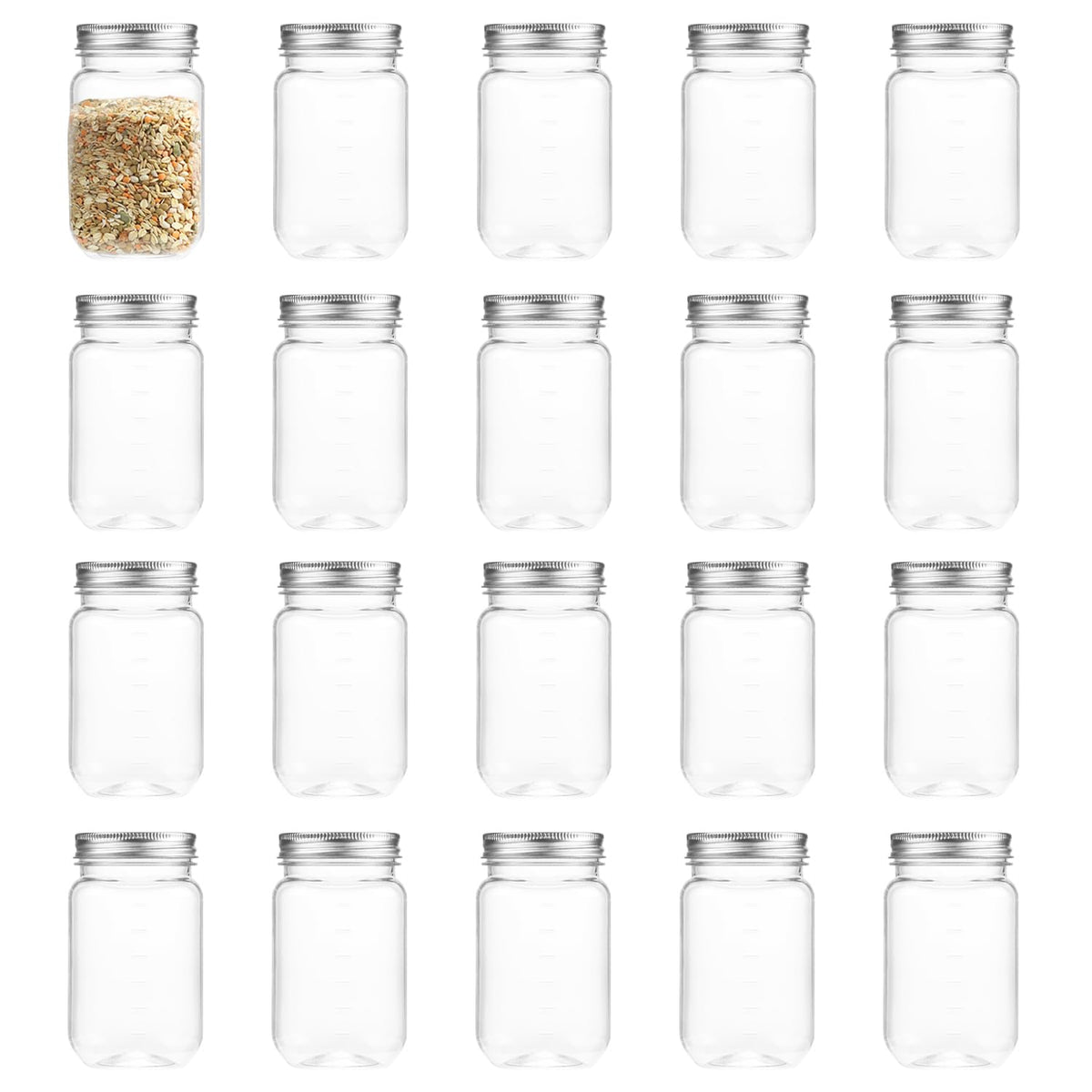 16 Ounce Clear Plastic Mason Jars With Screw On Lid, 20 Pack Y65007
