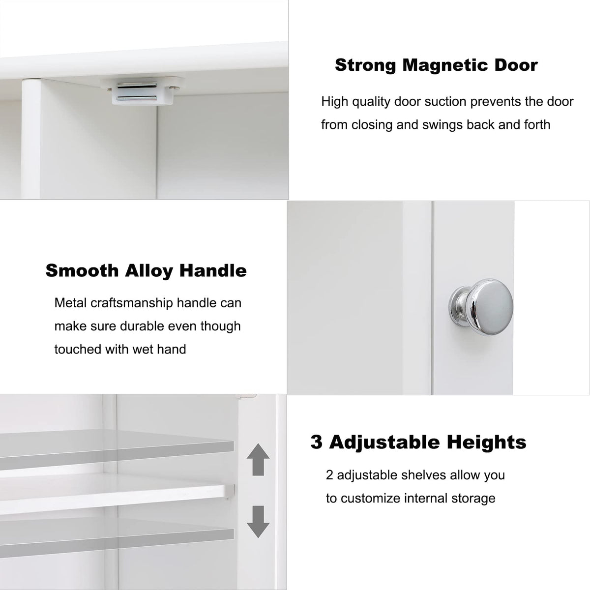 White Bathroom Medicine Cabinet with Mirror and Adjustable Shelves F47300