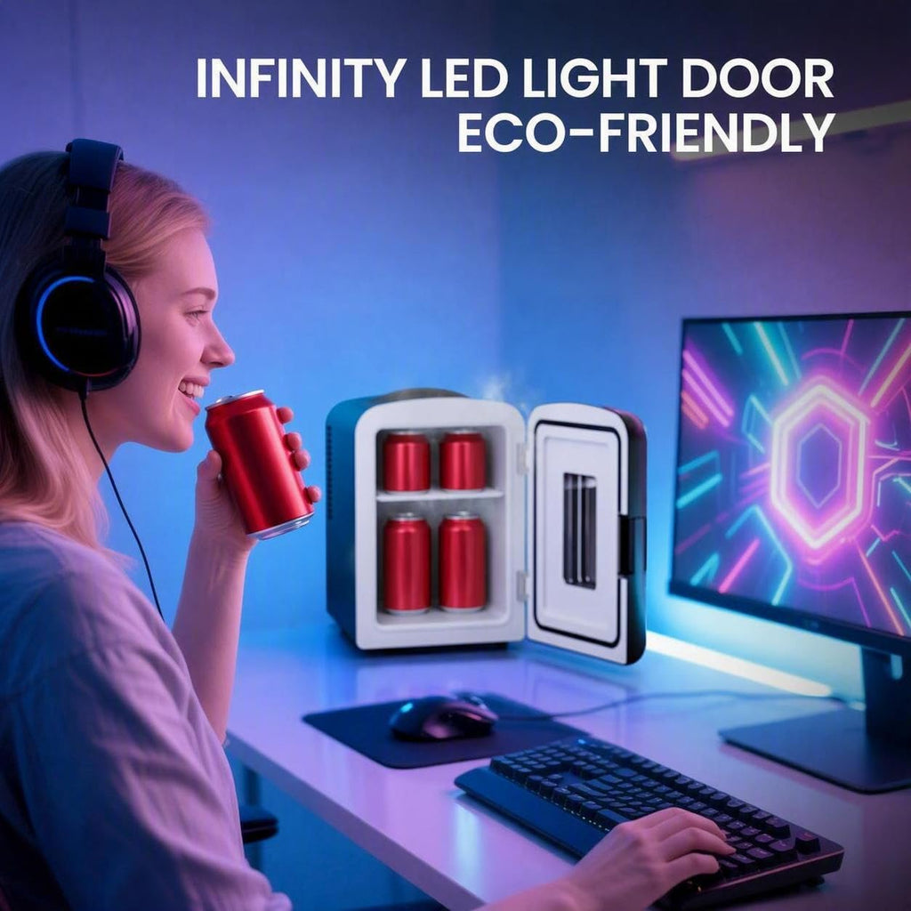 4L Mini Fridge with LED Light, 6-Can Portable Refrigerator, Black L168066