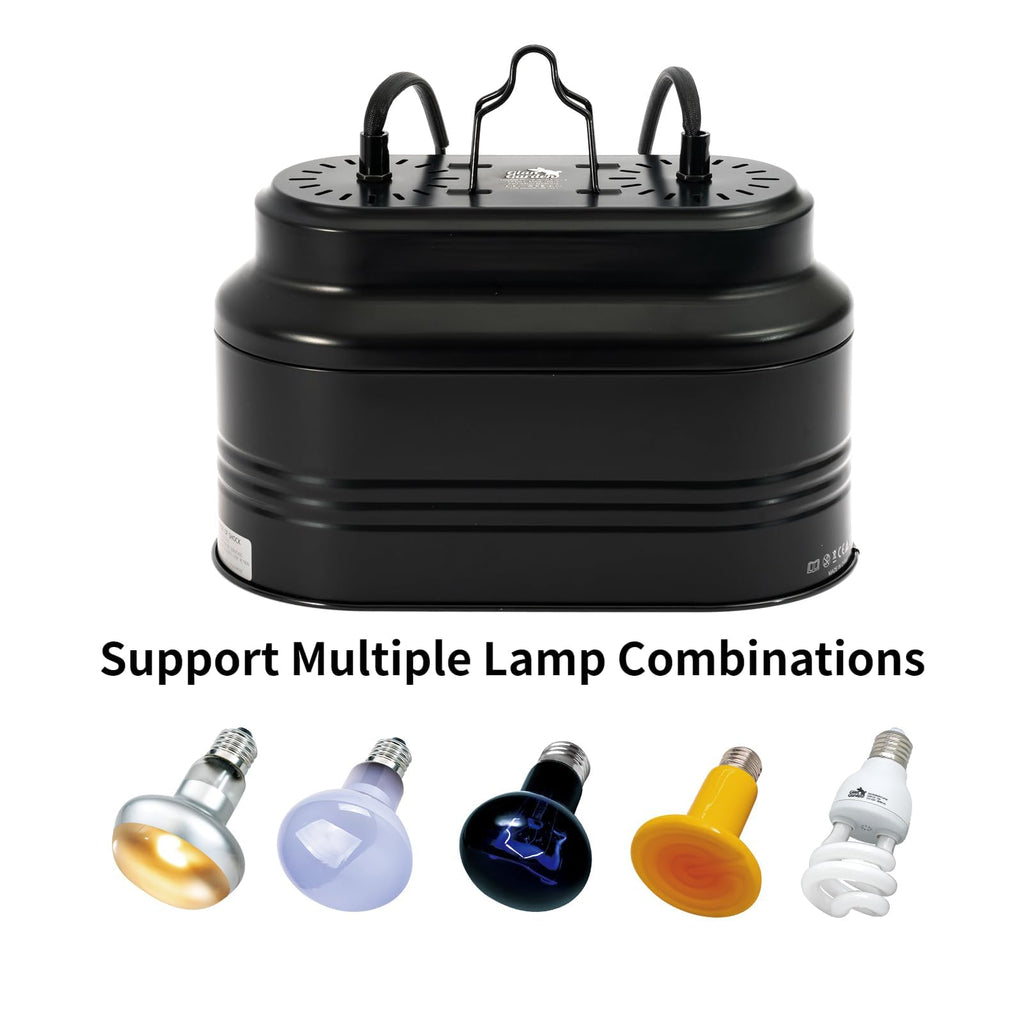 Reptile Light Fixture with 2 Switches, E26 Heat Lamp Fixture E6570