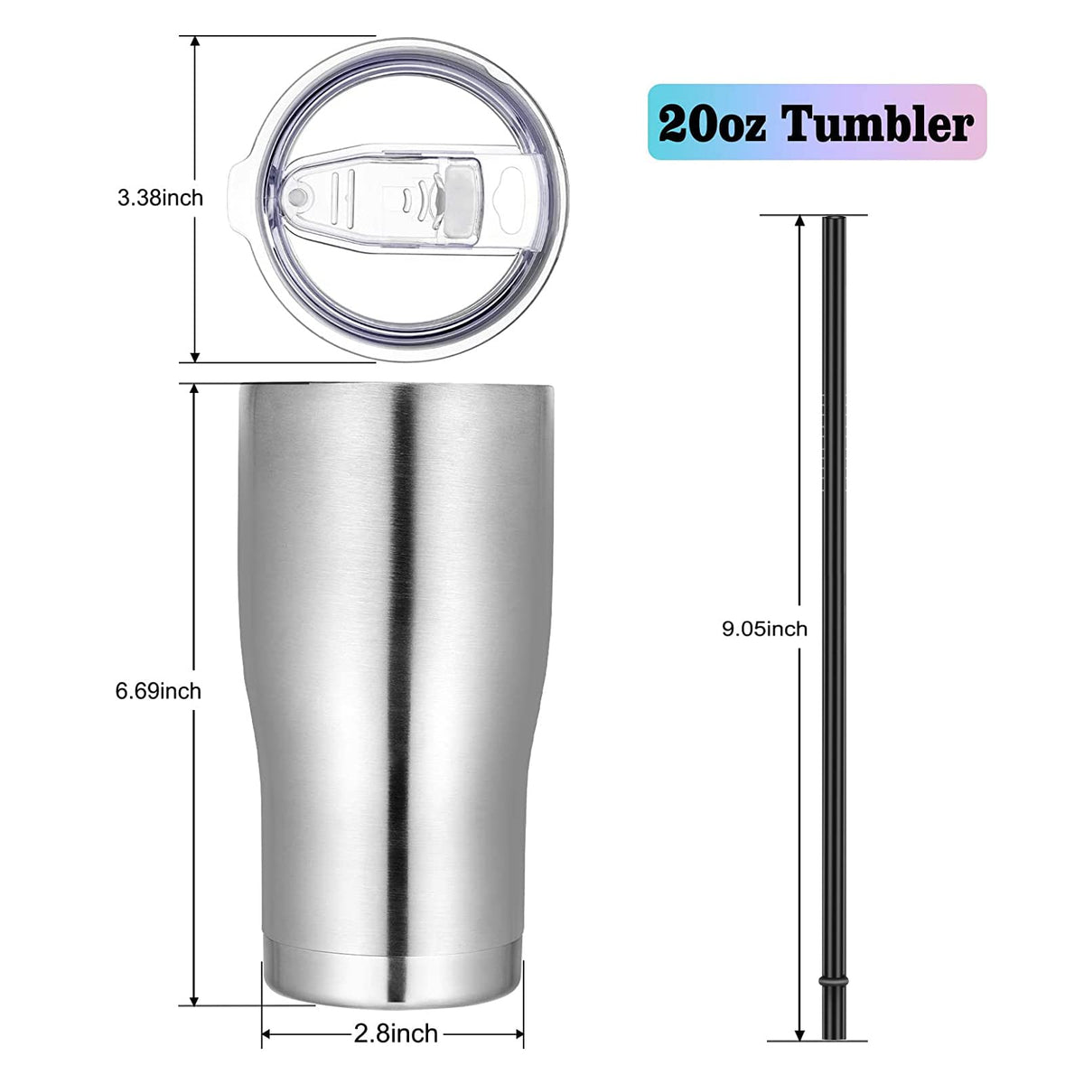 20oz Stainless Steel Insulated Tumbler with Lid And Straw P62667