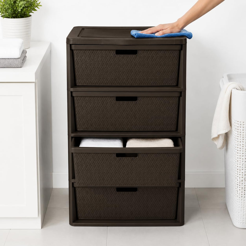 Brown 4 Drawer Plastic Storage Organizer Tower E662215