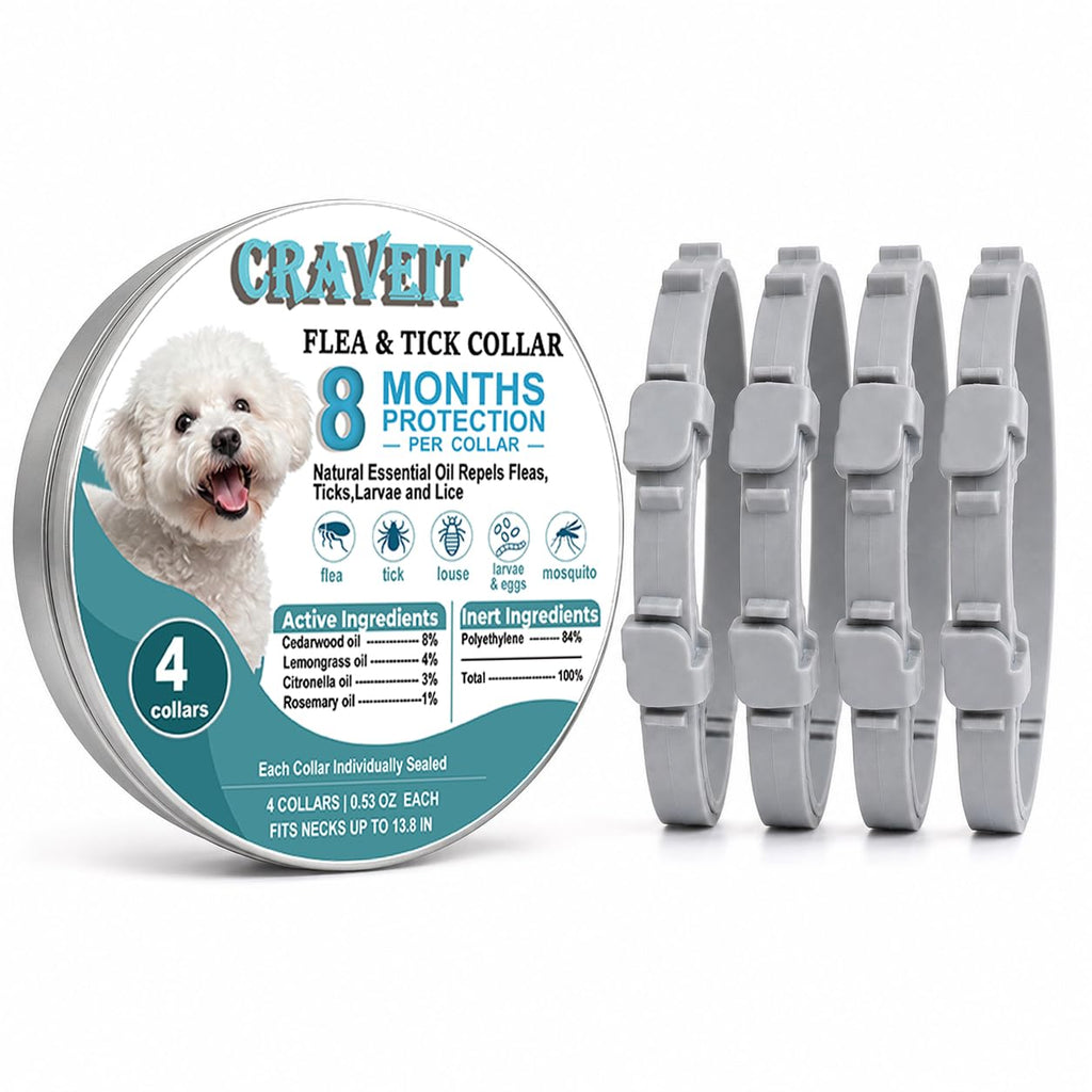 Flea and Tick Collar for Dogs, 4 Pack, Small Dogs Under 18 lbs F826240