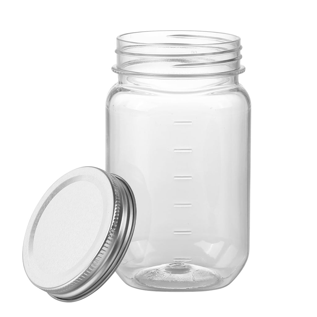 16 Ounce Clear Plastic Mason Jars With Screw On Lid, 20 Pack Y65007