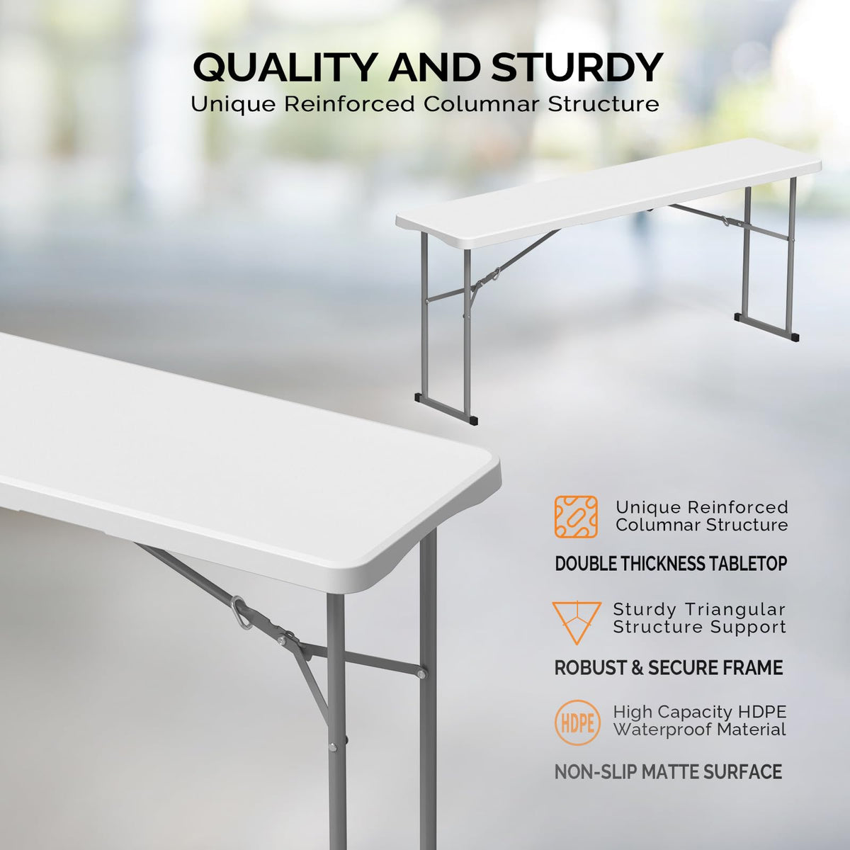 White 6 FT Narrow Folding Table Set of 2 F217