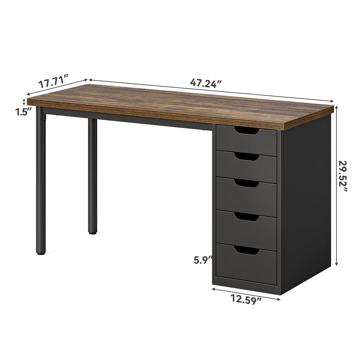 47 Inch Computer Desk with 5 Drawers Metal Frame H23132
