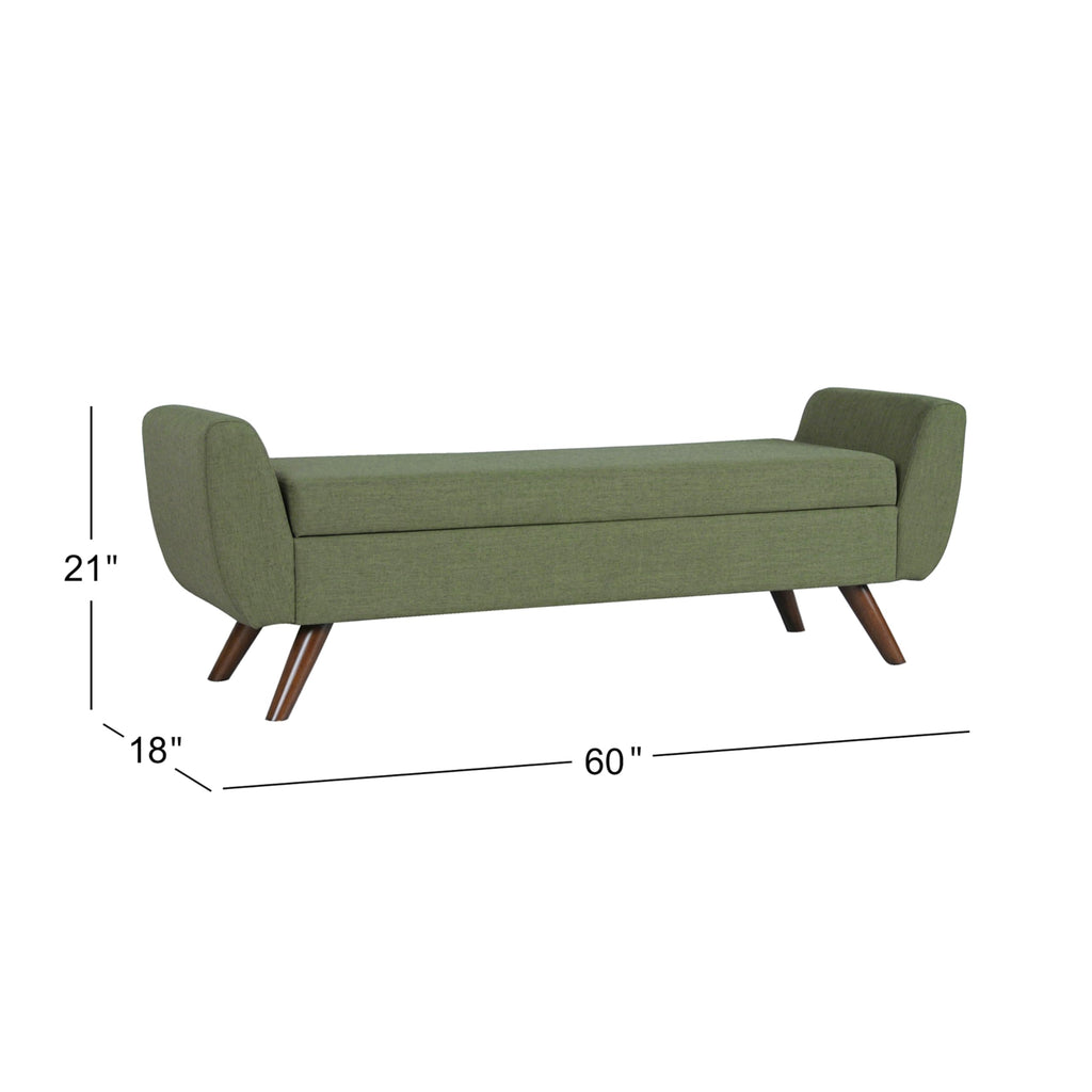 Olive Green Woven Storage Bench with Wood Legs M10149