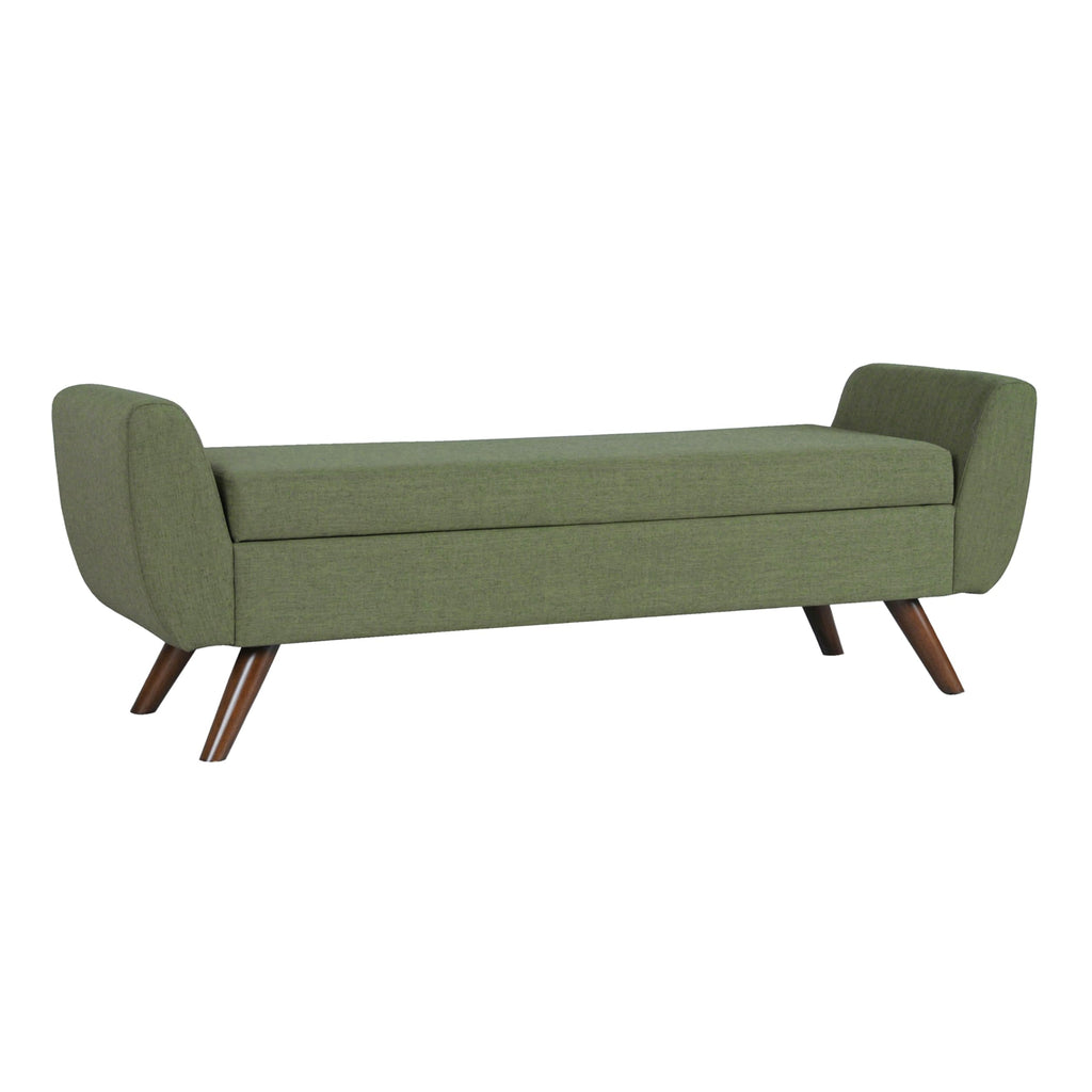 Olive Green Woven Storage Bench with Wood Legs M10149