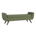 Olive Green Woven Storage Bench with Wood Legs M10149