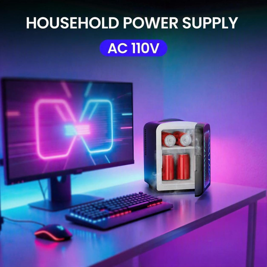 4L Mini Fridge with LED Light, 6-Can Portable Refrigerator, Black L168066