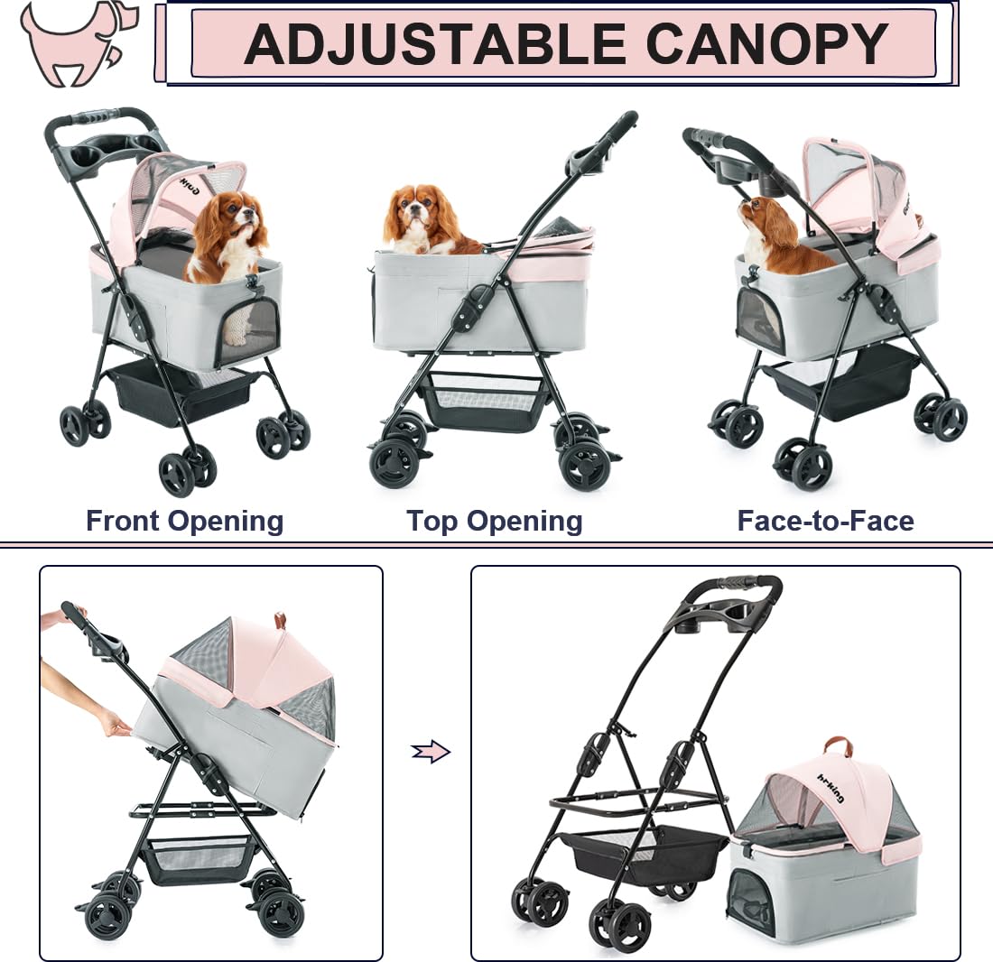 Pink Gray Pet Stroller with Detachable Carrier Q8837