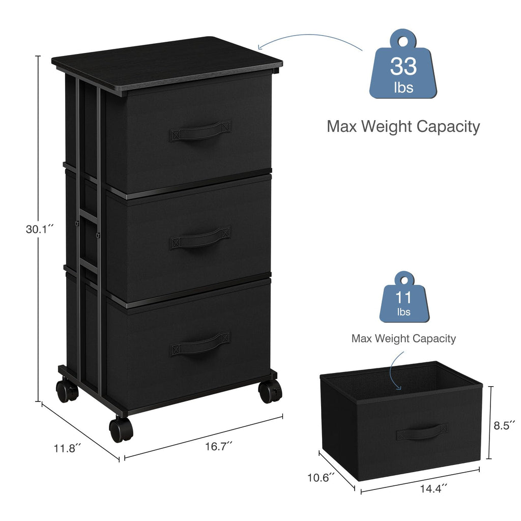 Black 3 Drawer Fabric Dresser M28468