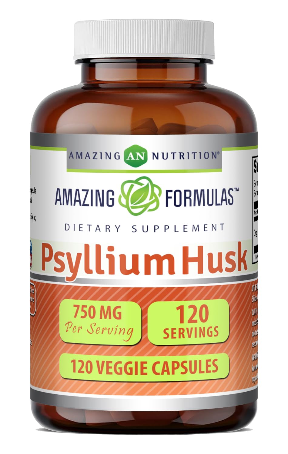 Psyllium Husk 750mg Veggie Capsules Supplement 120 Count W69090
