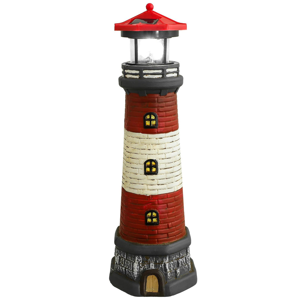 Solar Lighthouse Statue with LED Light 14.76 Inch Red K33371