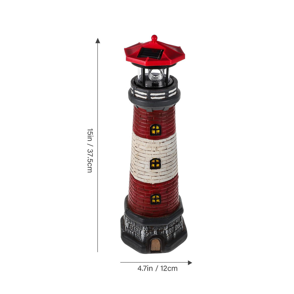 Solar Lighthouse Statue with LED Light 14.76 Inch Red K33371