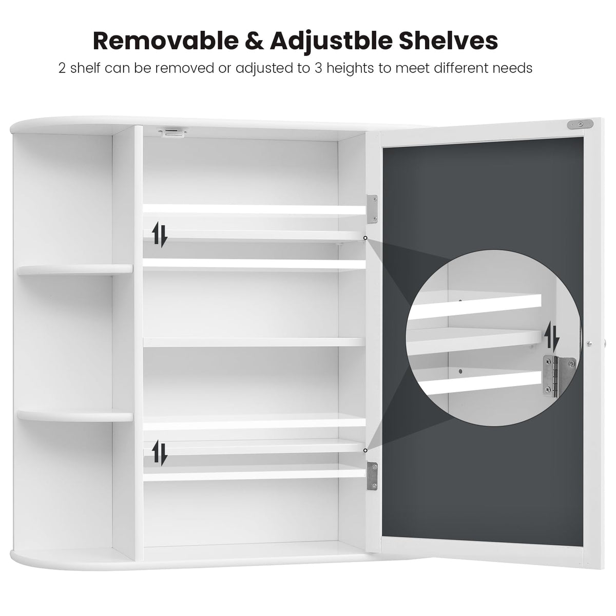 White Bathroom Medicine Cabinet with Mirror and Adjustable Shelves F47300