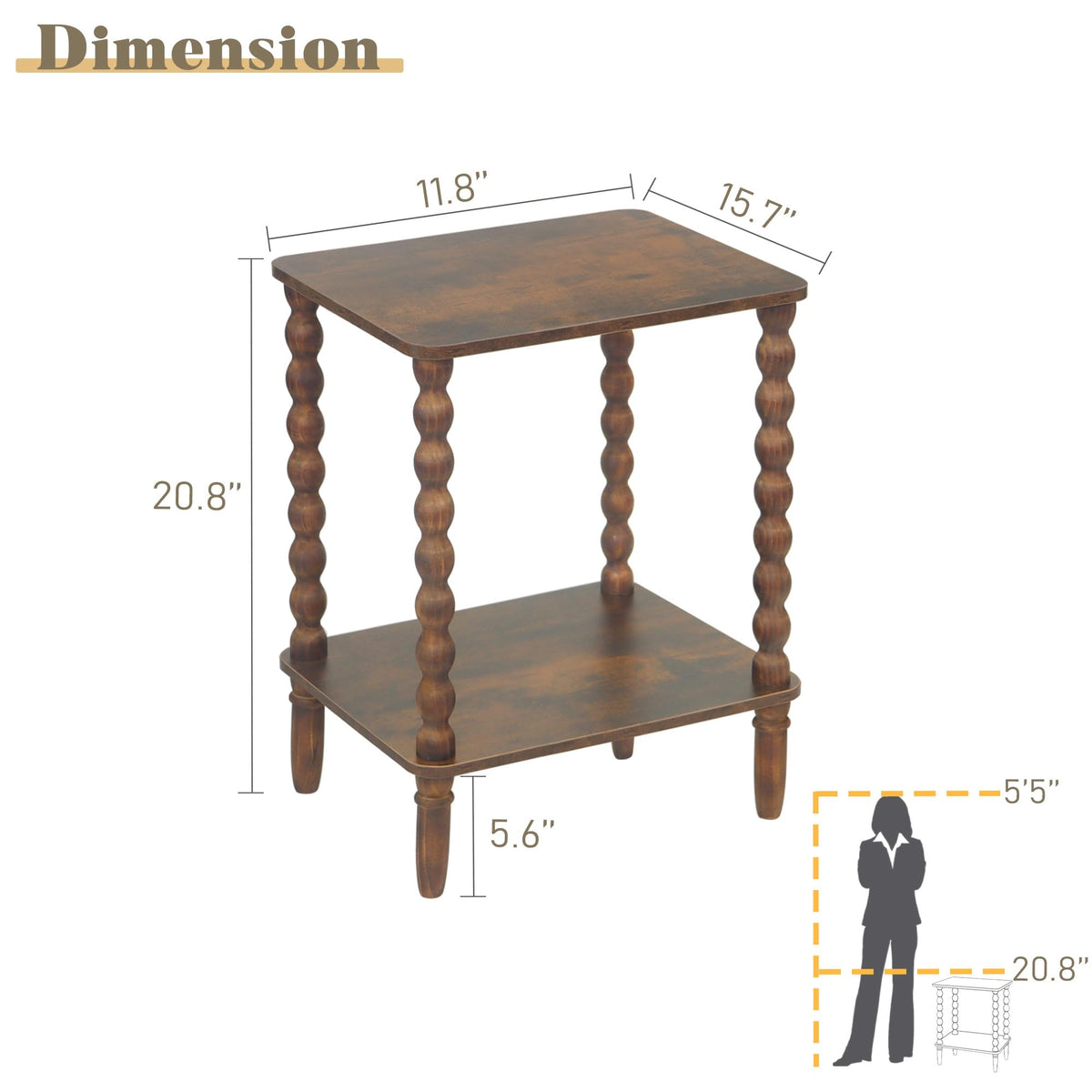 Side Table with 2-Tier Shelf Q1565