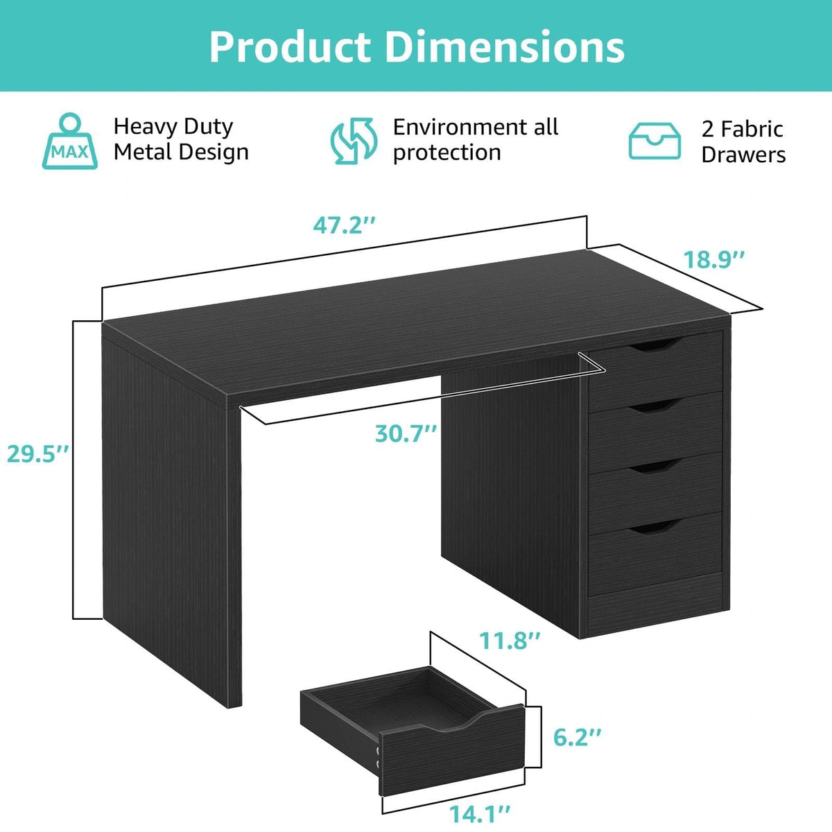 Black Computer Desk with Drawers B610134