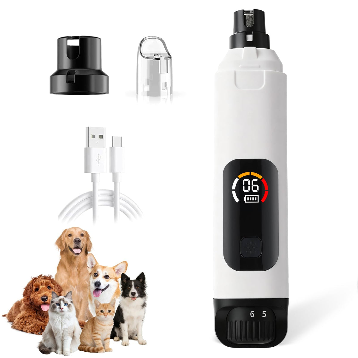 Dog Nail Grinder with LCD Screen, 6 Speeds, 4 Grinding Heads B47705
