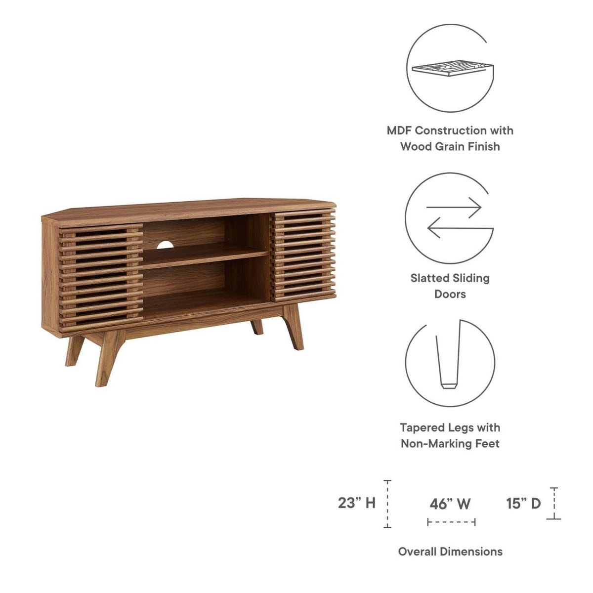 Mid-Century Modern Corner Media TV Stand F8192