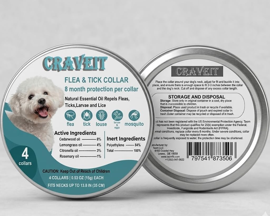 Flea and Tick Collar for Dogs, 4 Pack, Small Dogs Under 18 lbs F826240