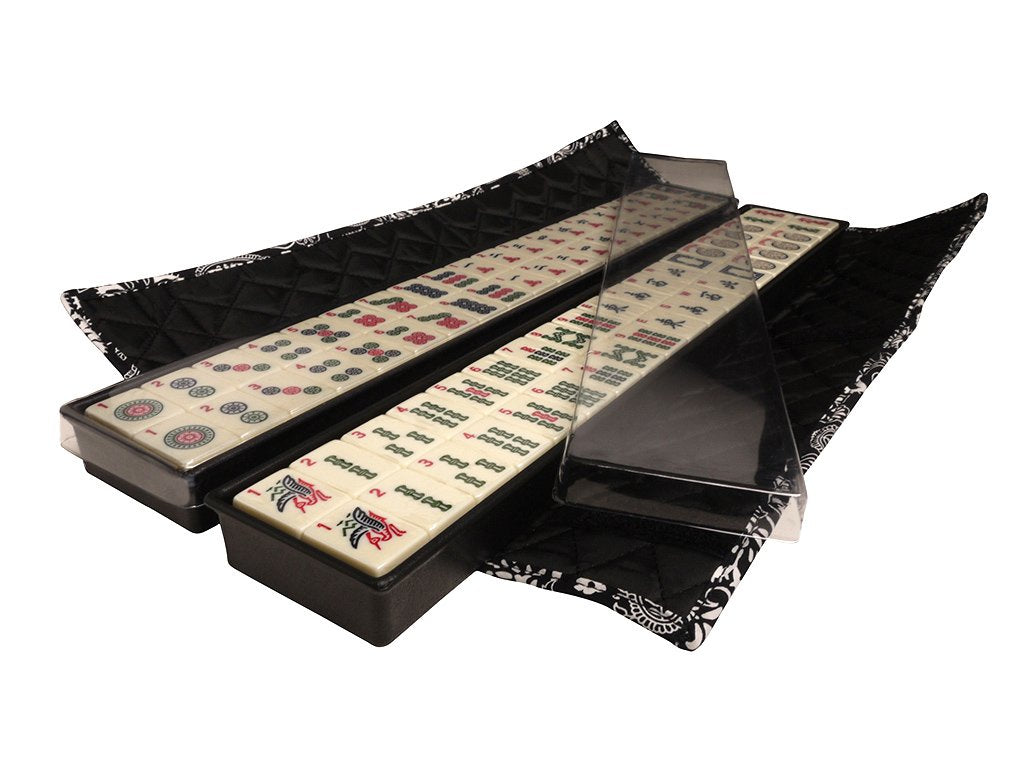 Black Paisley Mahjong Set with Soft Bag, 166 Ivory Colored Engraved Tiles, 4 All-in-One Rack/Pushers M52535