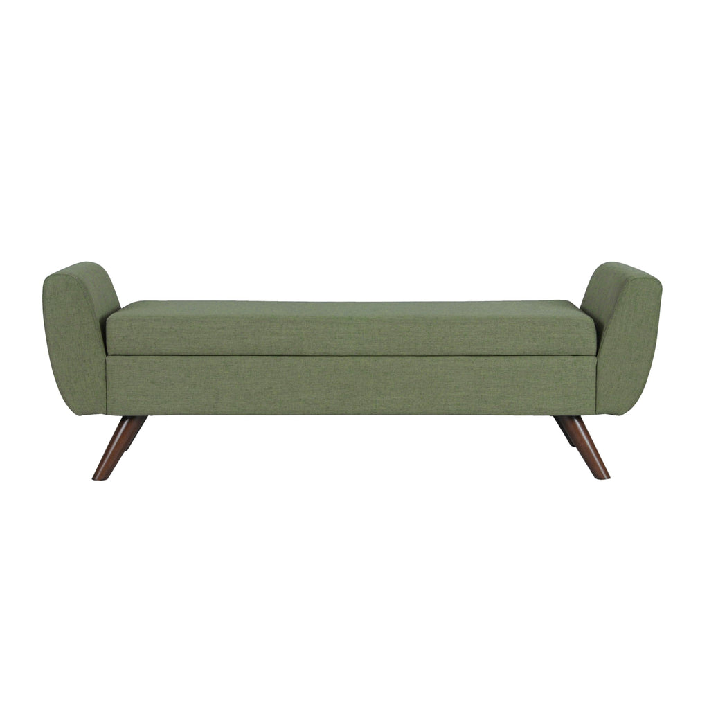 Olive Green Woven Storage Bench with Wood Legs M10149