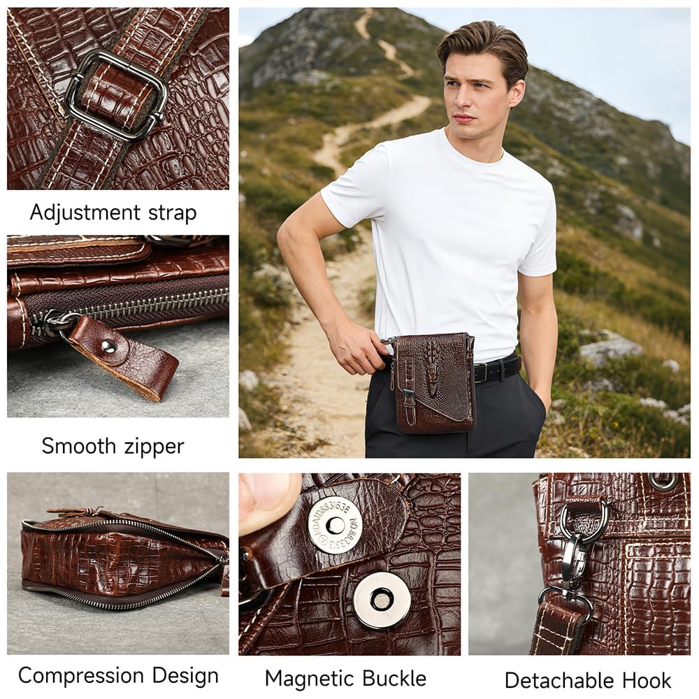 Genuine Leather Crocodile Embossed Mini Messenger Bag V513
