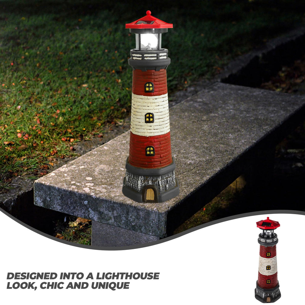 Solar Lighthouse Statue with LED Light 14.76 Inch Red K33371