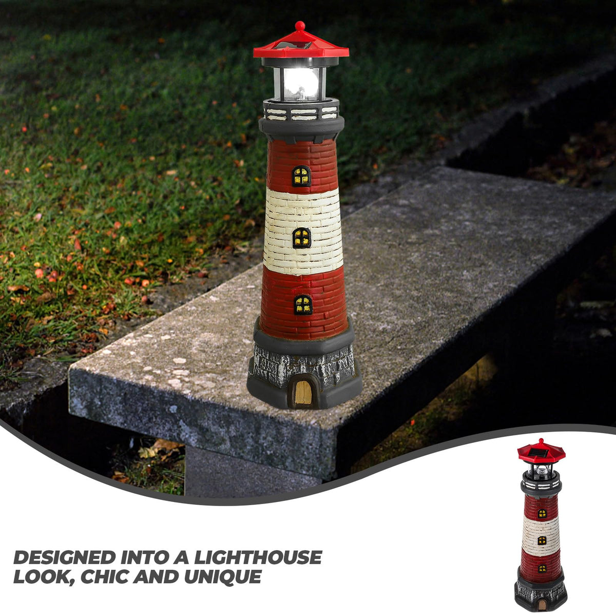 Solar Lighthouse Statue with LED Light 14.76 Inch Red K33371