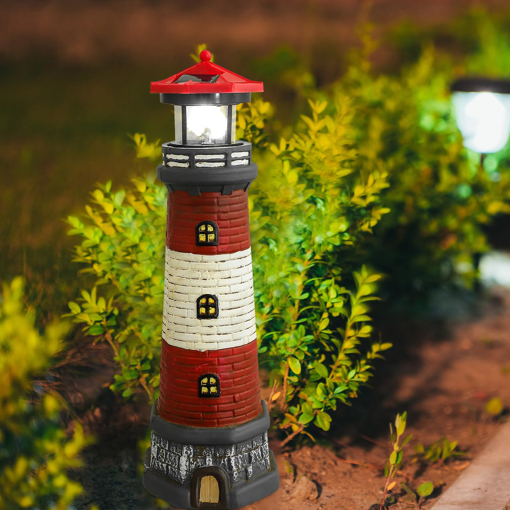 Solar Lighthouse Statue with LED Light 14.76 Inch Red K33371
