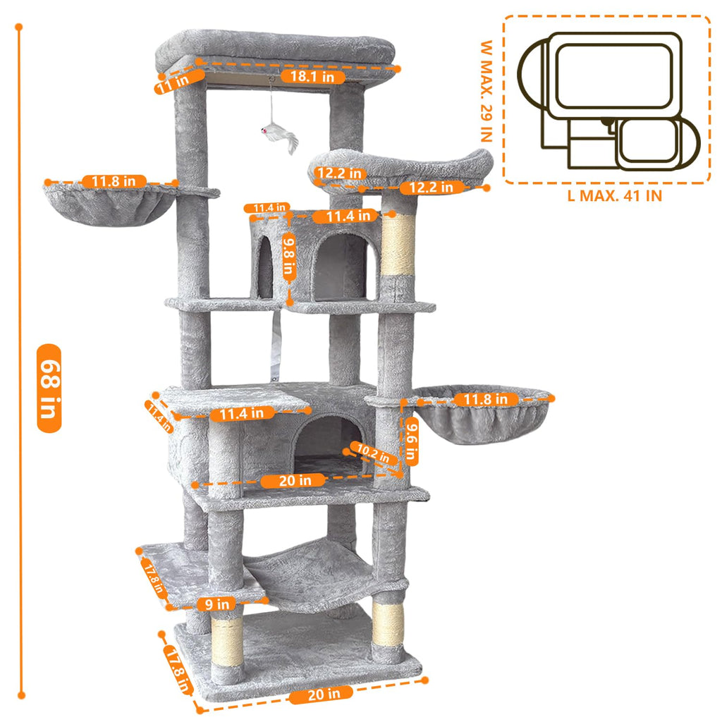 68 Inches Multi-Level Cat Tree Tower with Sisal Scratching Posts N91781