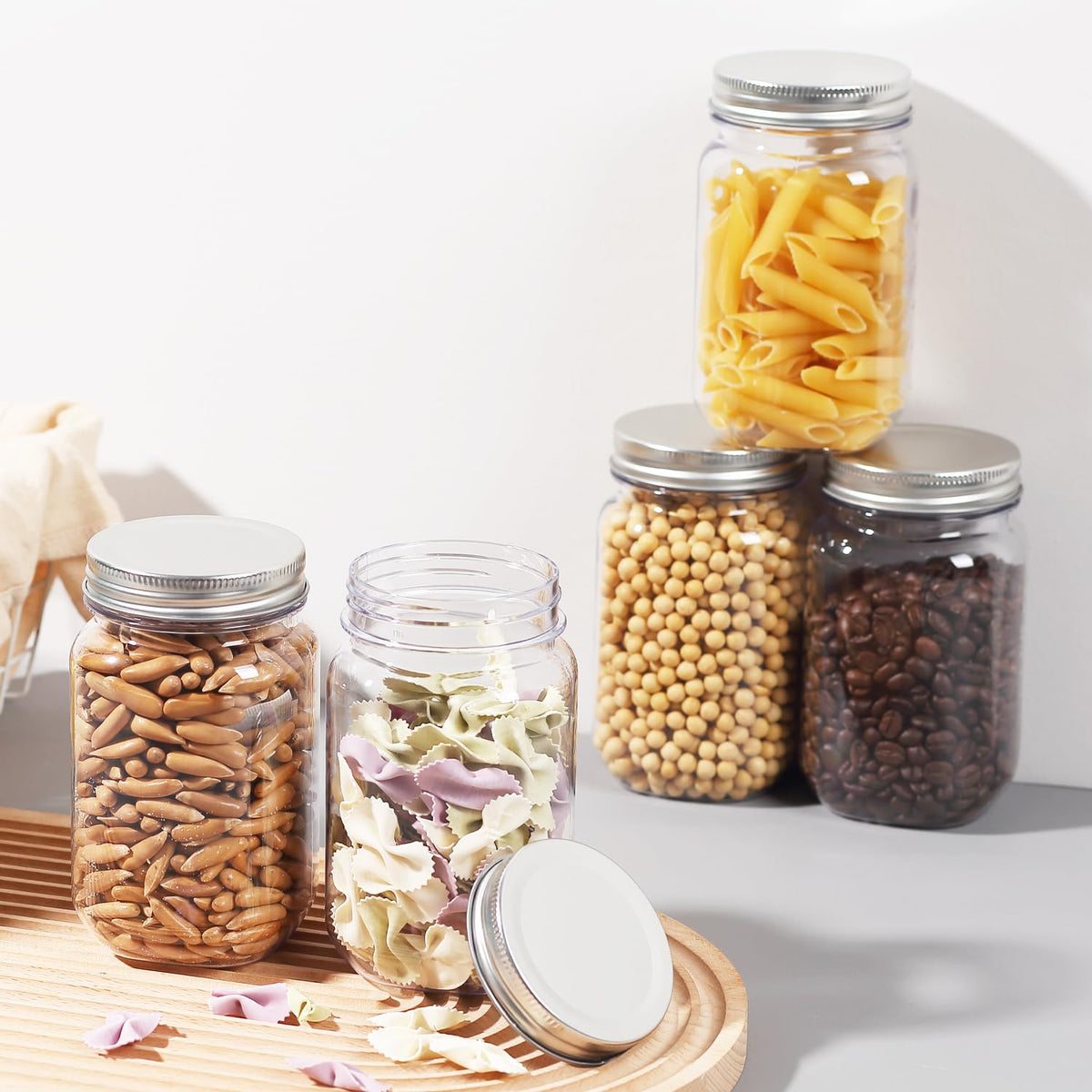 16 Ounce Clear Plastic Mason Jars With Screw On Lid, 20 Pack Y65007