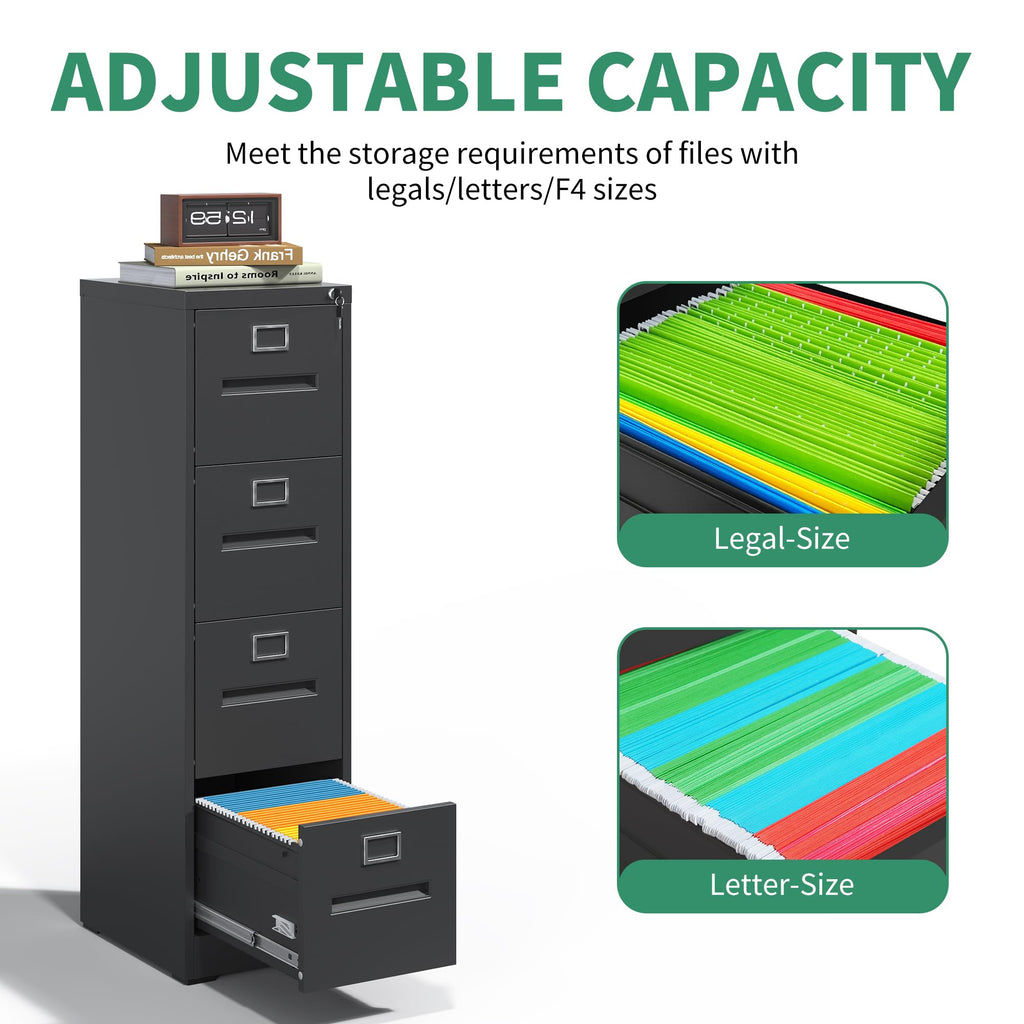 Black 4 Drawer Steel File Cabinet with Lock T2875