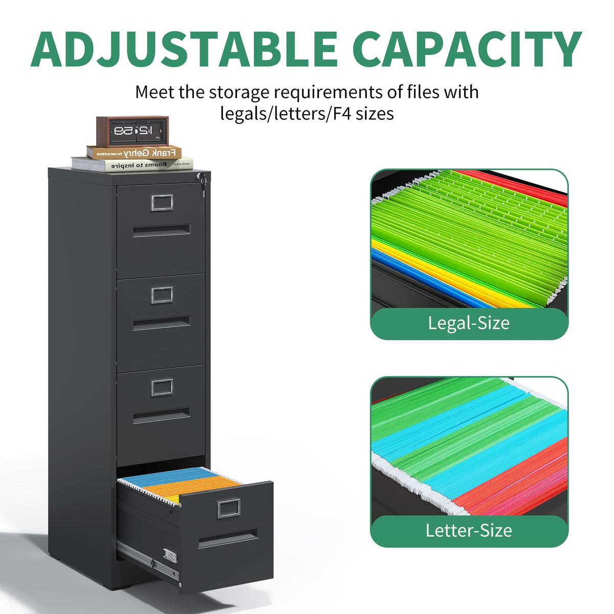 Black 4 Drawer Steel File Cabinet with Lock T2875