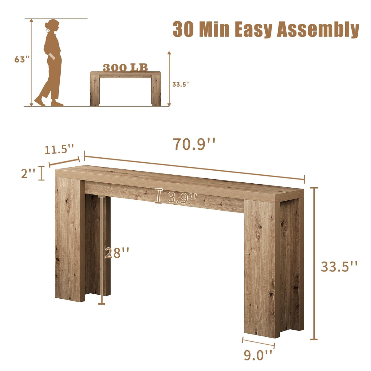 70.9" Extra Long Brown Console Table U314