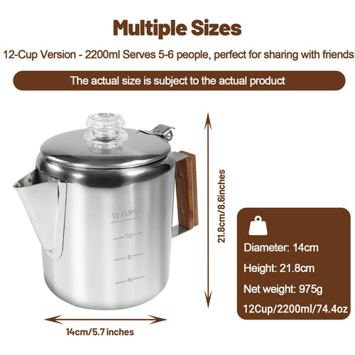 12 Cup Stainless Steel Stovetop Percolator Coffee Pot 2200ml D92199