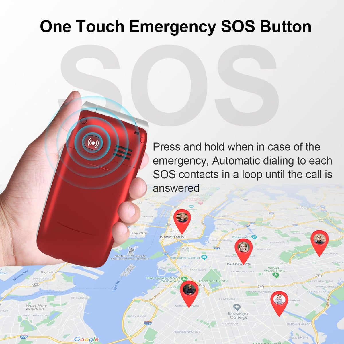 Unlocked 4G Big Button Flip Cell Phone with SOS Button & Charging Dock N14957