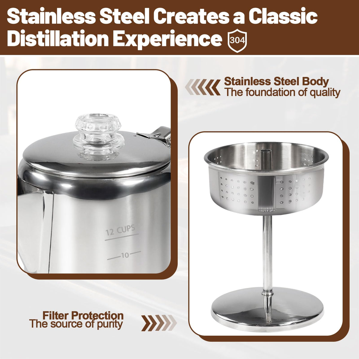 12 Cup Stainless Steel Stovetop Percolator Coffee Pot 2200ml D92199