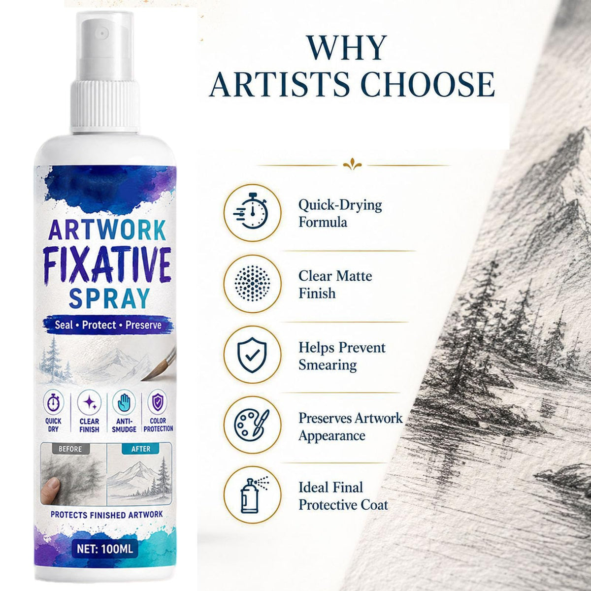 Quick-Dry Smudge-Proof Clear Matte Fixative Spray (7PCS) S812